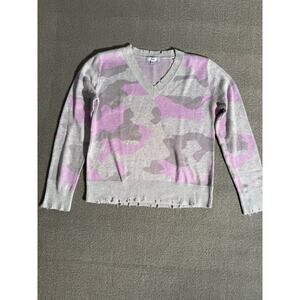 Fate Light Purple Camo Distressed V‑neck‎ Sweater Women S Casual Grunge